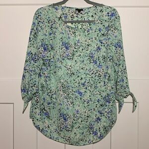 {Talbots} Mint and Blue Floral Blouse